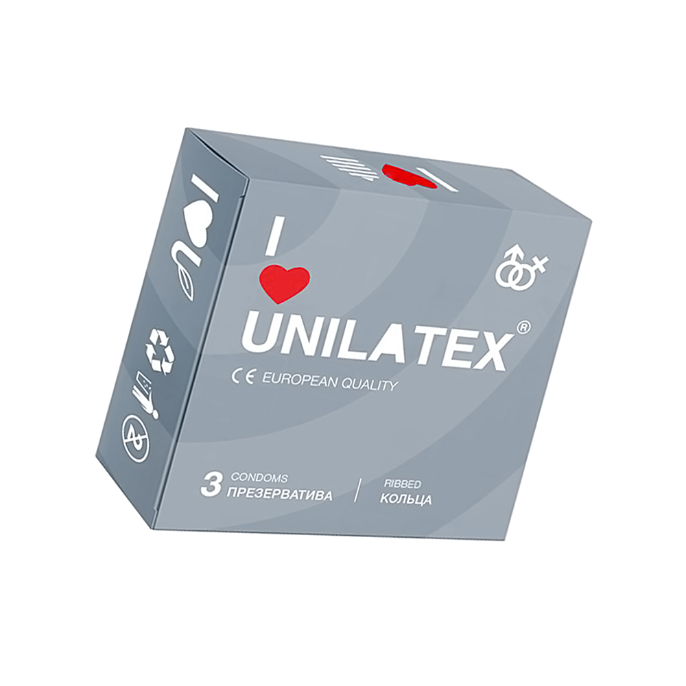 Презервативы Unilatex, ribbed, латекс, ребристые, 19 см, 5,4 см, 3 шт.