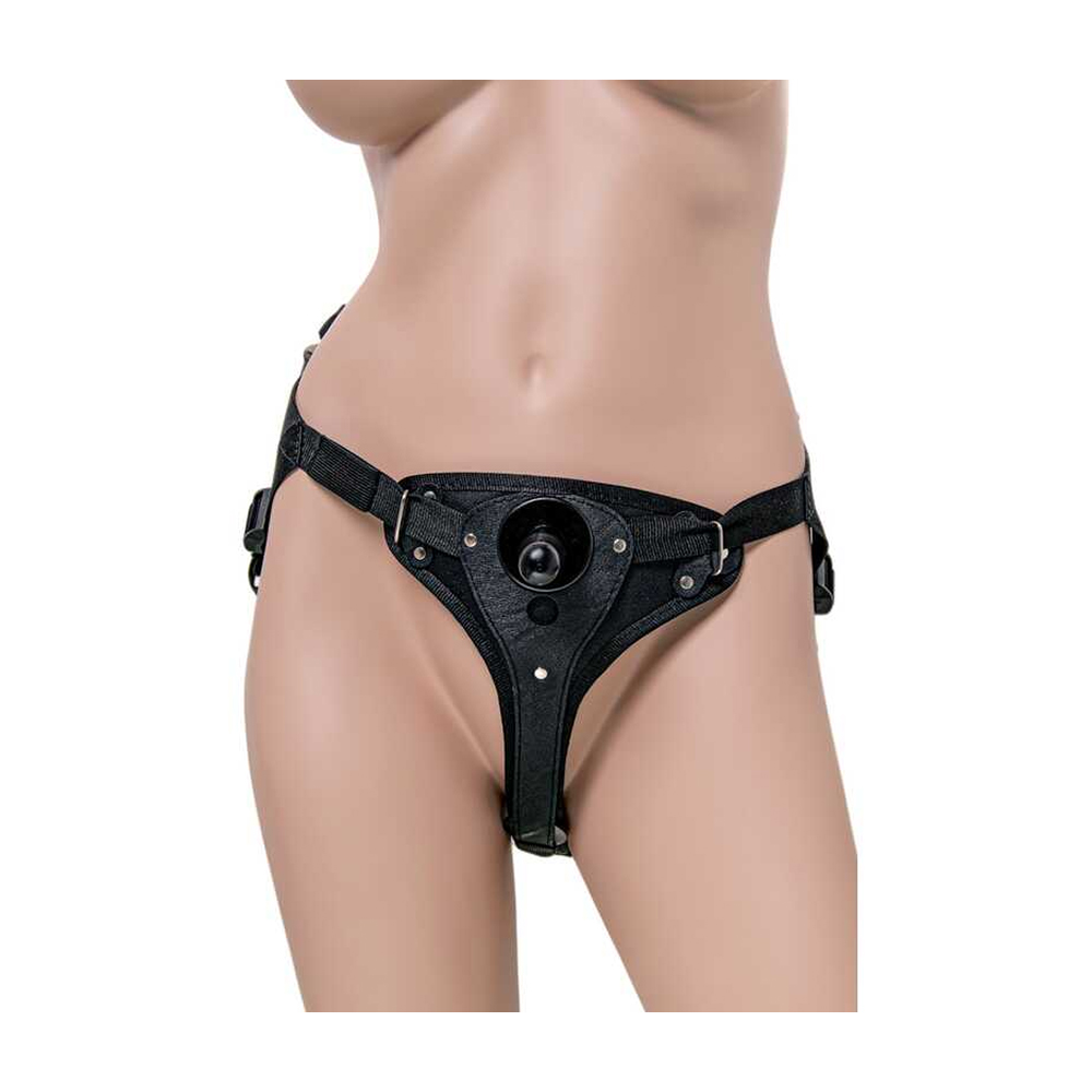 Трусики для страпона RealStick Strap-On Emery c TPR насадкой, экокожа, черные 1