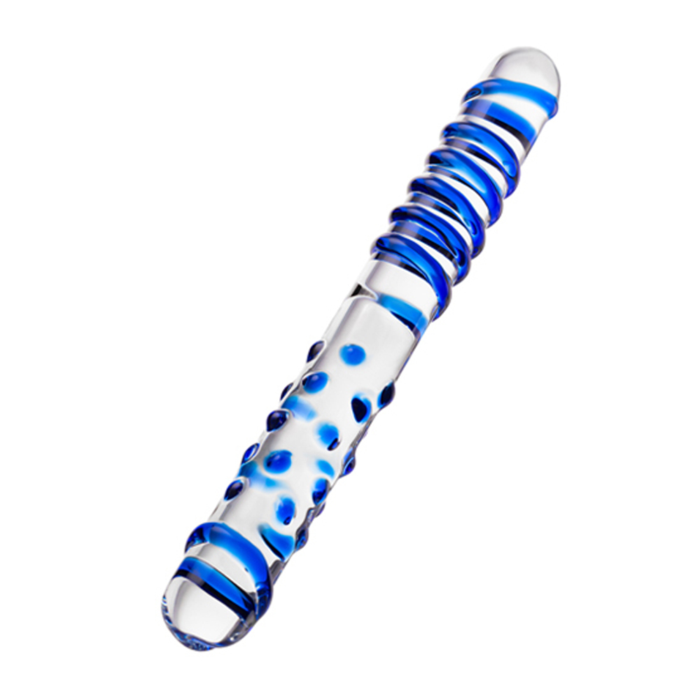 Двусторонний фаллоимитатор Sexus Glass, стекло, прозрачный с синим, 22 см