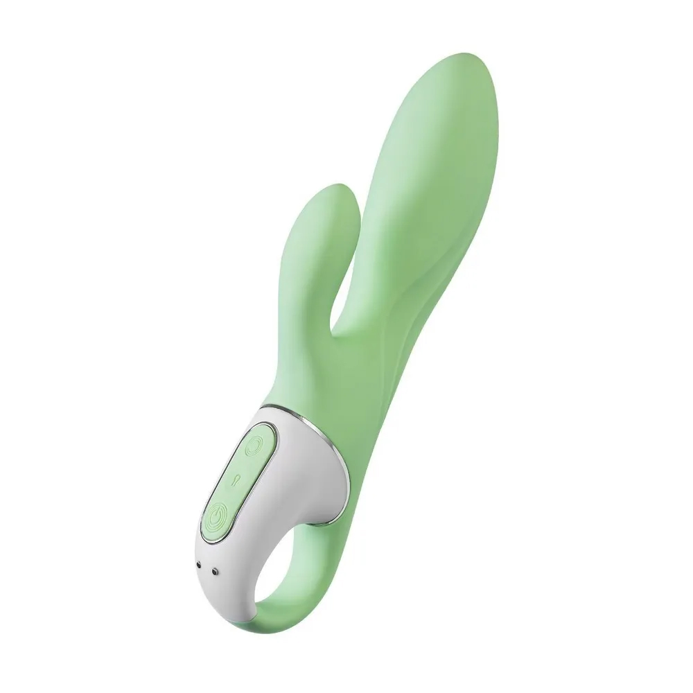Нереалистичный вибратор Satisfyer Air Pump Bunny 5, силикон, зеленый, 15 см.