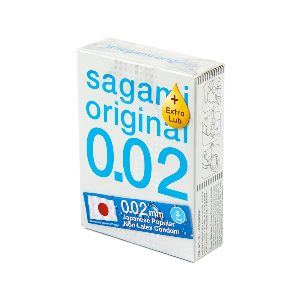 Презервативы Sagami, original 0.02, extra lub, полиуретан, 19 см, 3 шт.