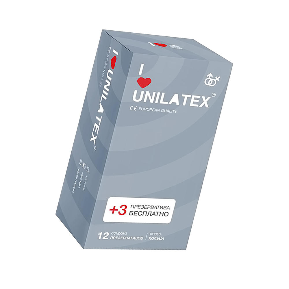 Презервативы Unilatex, ribbed, латекс, ребристые, 19 см, 5,4 см, 15 шт.