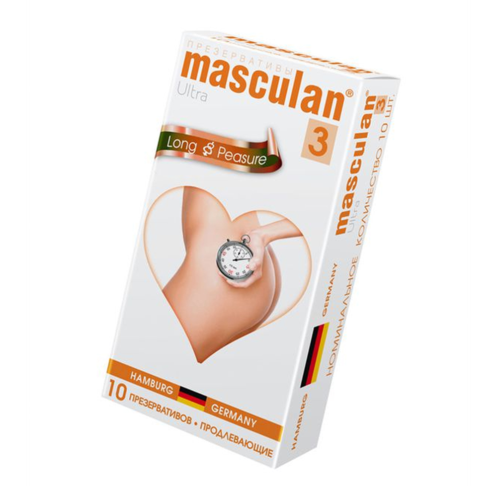 Презервативы Masculan, ultra 3, латекс, кольца, точечные, анестетик, 19 см, 5,3 см, 10 шт.
