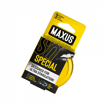 Презервативы Maxus, точечные, латекс, ребристые, железный кейс, 18 см, 5,3 см, 3 шт.