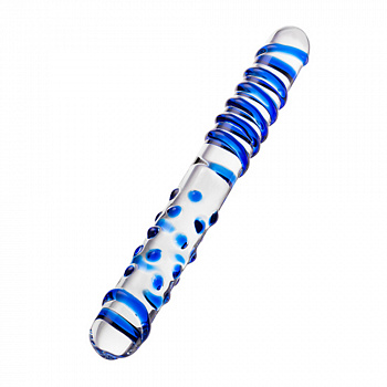 Двусторонний фаллоимитатор Sexus Glass, стекло, прозрачный с синим, 22 см