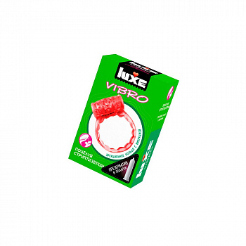 Виброкольцо LUXE VIBRO Поцелуй стриптизерши + презерватив,красный, 1 шт, 18 см