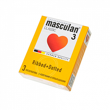 Презервативы Masculan, сlassic 3, doty, латекс, кольца, точечные, розовые, 19 см, 5,3 см, 3 шт.