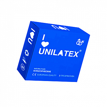 Презервативы Unilatex, natural plain, гладкие, классические, 19 см, 5,4 см, 3 шт.