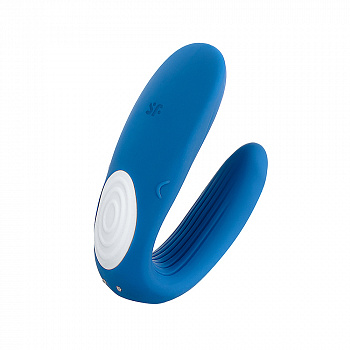 Многофункциональный стимулятор для пар Satisfyer Partner Whale, силикон, голубой, 17 см.