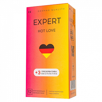Презервативы EXPERT Hot Love Germany 12шт +(3 бесплатно), с разогревающим эффектом
