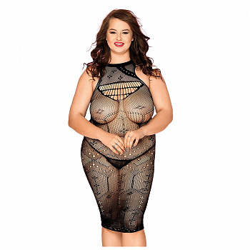 Платье-сетка и стринги Candy Girl Spice черные (2XL)