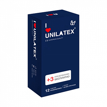 Презервативы Unilatex, extra strong, гладкие, 19 см, 5,4 см, 12 + 3 шт.
